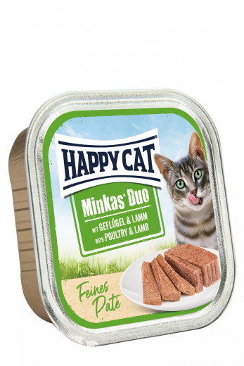 16 x Happy Cat Minkas Duo Geflügel und Lamm Paté, je 100 gr getreidefrei