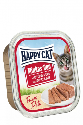 16 x Happy Cat Minkas Duo Geflügel und Rind Paté, je 100 gr getreidefrei