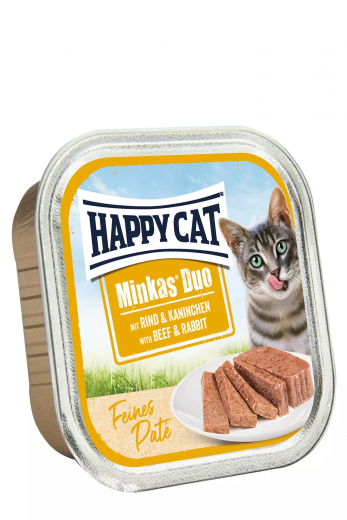 16 x Happy Cat Minkas Duo Rind und Kaninchen Paté, je 100 gr getreidefrei