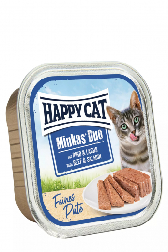 16 x Happy Cat Minkas Duo Rind und Lachs Paté, je 100 gr getreidefrei