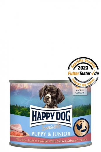6 x Happy Dog Sensible Puppy Huhn, Lachs, Kartoffel 200 gramm Proteinvielfalt
