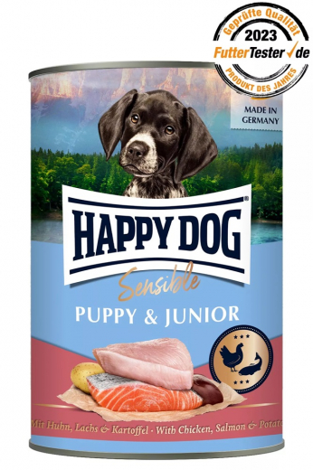 6 x Happy Dog Sensible Puppy Huhn, Lachs, Kartoffel 400 gramm Proteinvielfalt