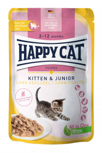 20 x Happy Cat Kitten & Junior LandGeflügel Pouch 85 gr getreidefrei